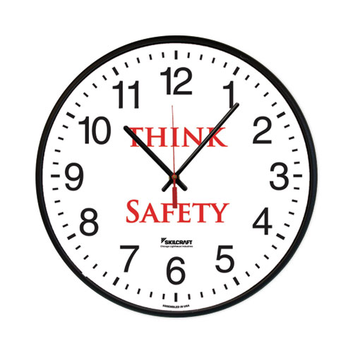 6645016986558 SKILCRAFT Safety Message Quartz Wall Clock, Think Safety, 12.75" Overall Diameter, 1 AA (sold separately)