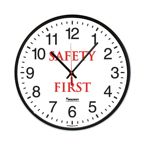 6645016986556 SKILCRAFT Safety Message Quartz Wall Clock, Safety First, 12.75" Overall Diameter, 1 AA (sold separately)