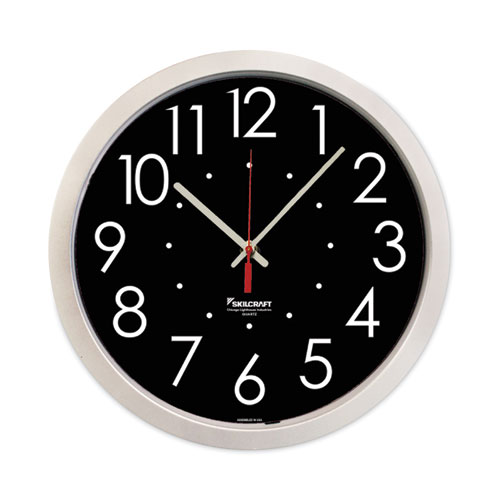 6645016986560 SKILCRAFT High Contrast Quartz Wall Clock, 14.5" Overall Diameter, White Case, 1 AA (sold separately)