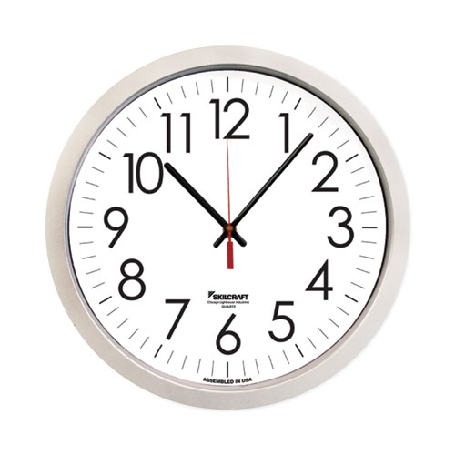 6645016986555 SKILCRAFT Silver Quartz Wall Clock, 14.5" Overall Diameter, 1 AA (sold separately)