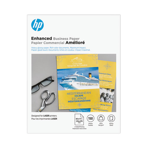 Hp Color Laser Glossy Brochure Paper, 97 Bright, 40 Lb Bond Weight, 8.5 X 11, White, 150/Pack