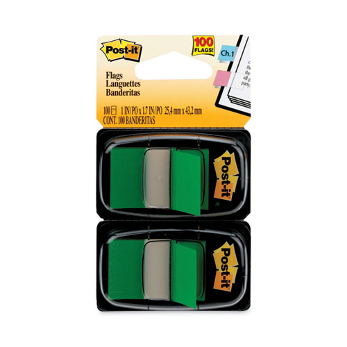 Post-It® Flags Standard Page Flags In Dispenser, Green, 50 Flags/Dispenser, 2 Dispensers/Pack