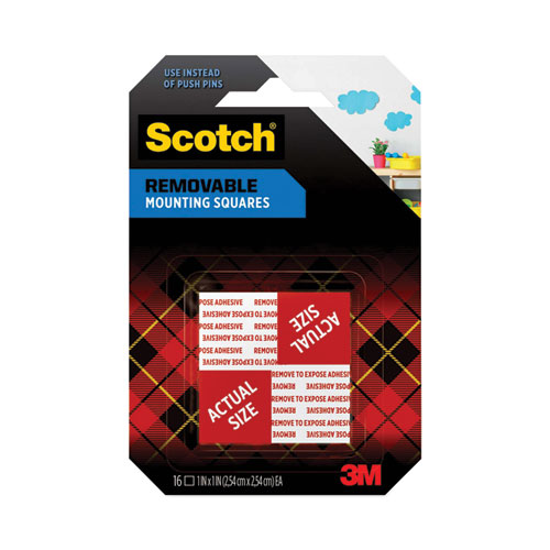 Scotch® Precut Foam Mounting Squares, Removable, Double-Sided, Holds Up to 0.33 lb (2 Squares), 1 x 1, White, 16/Pack