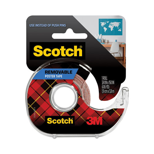 Scotch® Wallsaver Removable Poster Tape with Dispenser, 1" Core, 0.75" x 12.5 ft, Clear
