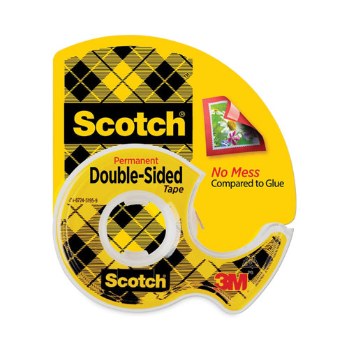 Scotch® Double-Sided Permanent Tape In Handheld Dispenser, 1" Core, 0.5" X 20.83 Ft, Clear