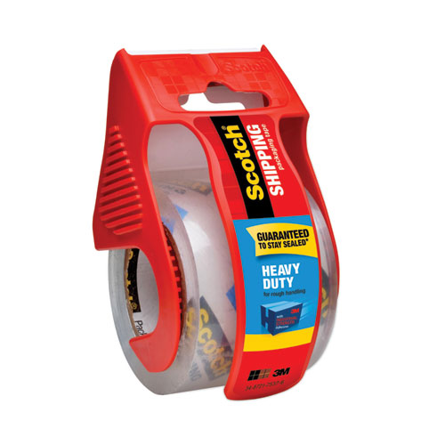 Image of 3850 Heavy-Duty Packaging Tape with Dispenser, 1.5" Core, 1.88" x 66.66 ft, Clear
