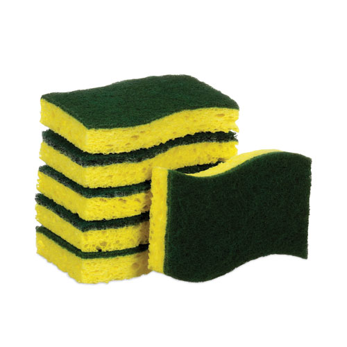 Image of Scotch-Brite® Heavy-Duty Scrub Sponge, 4.5 X 2.7, 0.6" Thick, Yellow/Green, 6/Pack