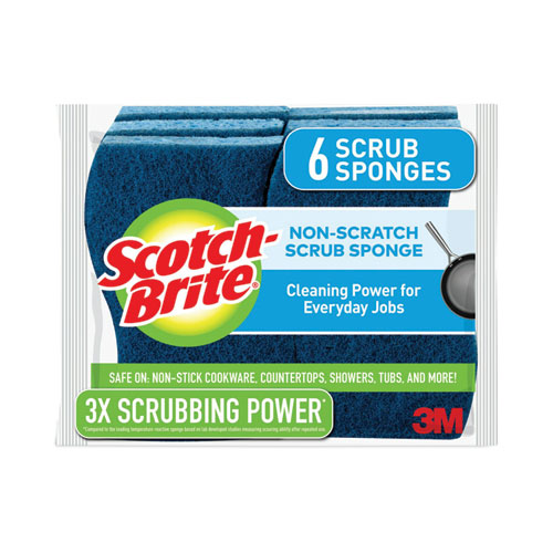 Non-Scratch Multi-Purpose Scrub Sponge, 4.4 x 2.6, 0.8" Thick, Blue, 6/Pack