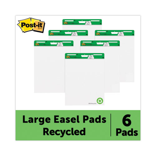 Image of Post-It® Easel Pads Super Sticky Vertical-Orientation Self-Stick Easel Pad Value Pack, Green Headband, Unruled, 25 X 30, White, 30 Sheets, 6/Carton