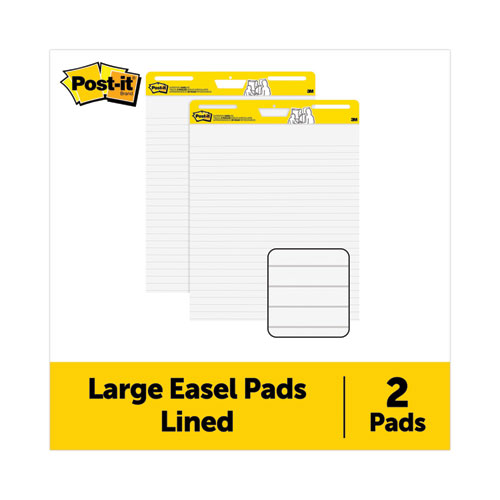 Post-it® Easel Pads Super Sticky Vertical-Orientation Self-Stick Easel Pads, Presentation Format (1.5" Rule), 25 x 30, White, 30 Sheets, 2/Pack