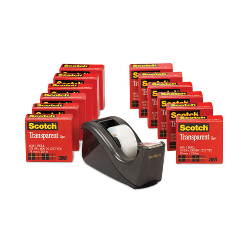 Image of Scotch® Transparent Tape Value Pack With Black Dispenser, 1" Core, 0.75" X 83.33 Ft, Transparent