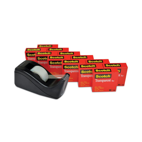 Scotch® Transparent Tape Value Pack with Black Dispenser, 1" Core, 0.75" x 83.33 ft, Transparent