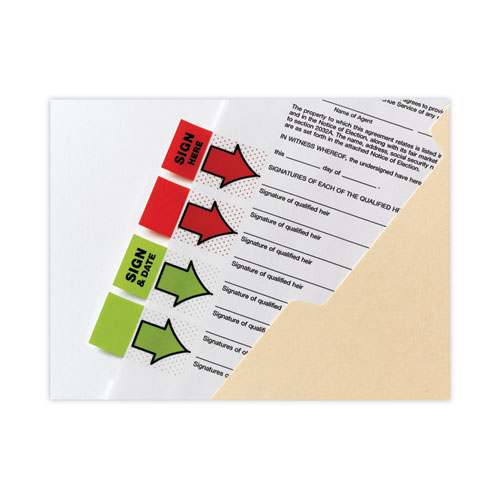 Image of Arrow Message 1" Page Flags, "Sign and Date", Green, 50 Flags/Dispenser, 2 Dispensers/Pack