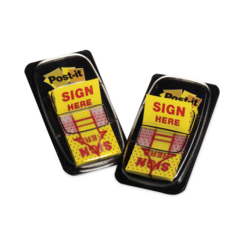 Arrow Message 1" Page Flags, "Sign Here", Yellow, 50 Flags/Dispenser, 2 Dispensers/Pack