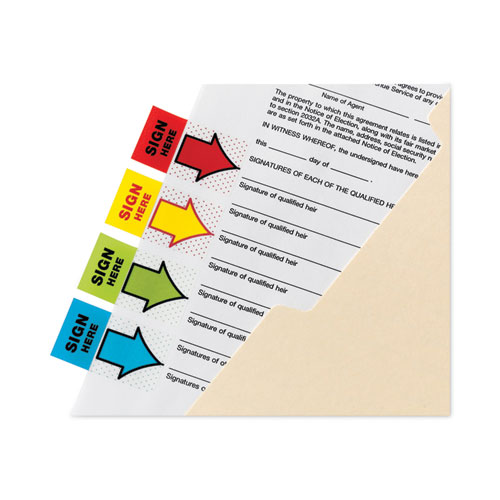 Image of Post-It® Flags Arrow Message 1" Page Flags,  200 "Sign Here", 48 Arrow, Four Colors, 248/Pack