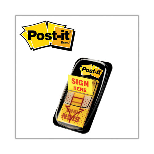 Post-It® Flags Arrow Message 1" Page Flags, Sign Here, Yellow, 50 Flags/Dispenser, 12 Dispensers/Pack