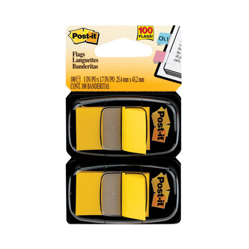 Image of Post-It® Flags Standard Page Flags In Dispenser, Yellow, 50 Flags/Dispenser, 2 Dispensers/Pack