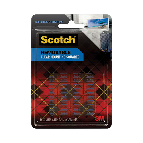 Scotch® Removable Clear Mounting Squares, Holds Up to 0.33 lbs, 0.69 x 0.69, Clear, 35/Pack