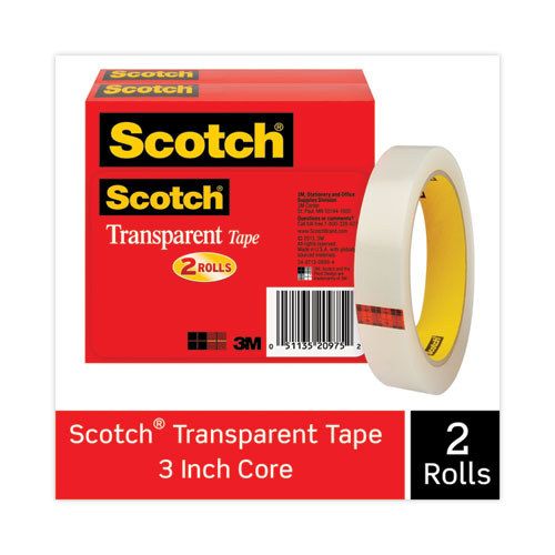 Image of Scotch® Transparent Tape, 3" Core, 0.75" X 72 Yds, Transparent, 2/Pack