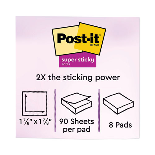 Image of Post-It® Notes Super Sticky Pads In Playful Primary Collection Colors, 2" X 2", 90 Sheets/Pad, 8 Pads/Pack