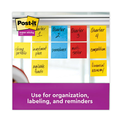 Image of Post-It® Notes Super Sticky Pads In Playful Primary Collection Colors, 3" X 3", 90 Sheets/Pad, 5 Pads/Pack