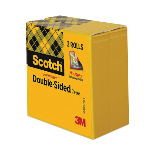 Image of Scotch® Double-Sided Tape, 3" Core, 0.5" X 36 Yds, Clear, 2/Pack