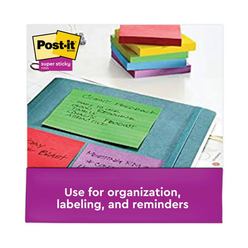 Image of Post-It® Notes Super Sticky Pads In Playful Primary Collection Colors, Note Ruled, 4" X 4", 90 Sheets/Pad, 6 Pads/Pack