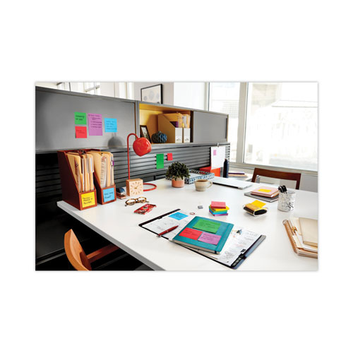Image of Post-It® Notes Super Sticky Pads In Playful Primary Collection Colors, Note Ruled, 4" X 4", 90 Sheets/Pad, 6 Pads/Pack