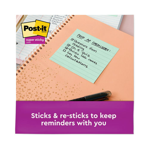 Image of Post-It® Notes Super Sticky Recycled Notes In Oasis Collection Colors, Note Ruled, 4 X 4, 90 Sheets/Pad, 6 Pads/Pack