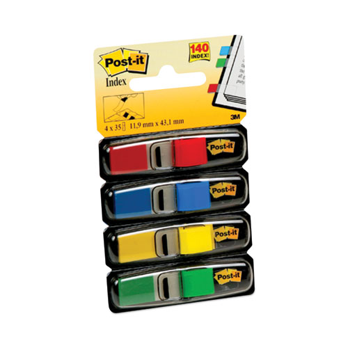Image of Post-It® Flags Small Page Flags In Dispensers, 0.5 X 1.75, Assorted Primary, 35/Color, 4 Dispensers/Pack
