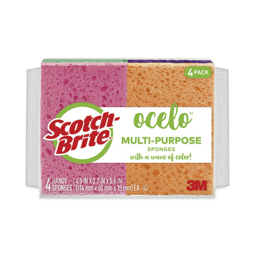 Ocelo™ Vibrant Color Sponges, 4.7 X 3, 0.6" Thick, Assorted Colors, 4/Pack