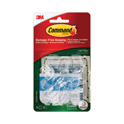 Image of Command™ All Weather Hooks And Strips, Small, Plastic, Clear, 16 Clips And 20 Strips/Pack