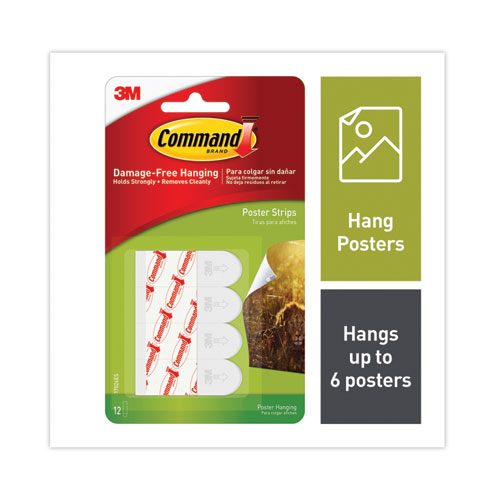 Image of Poster Strips, Removable, Holds up to 1 lb per Pair, 0.63 x 1.75, White, 12/Pack