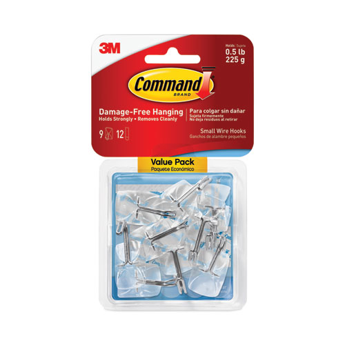 Image of Command™ Clear Hooks And Strips, Small, Plastic/Metal, 0.5 Lb, 9 Hooks And 12 Strips/Pack