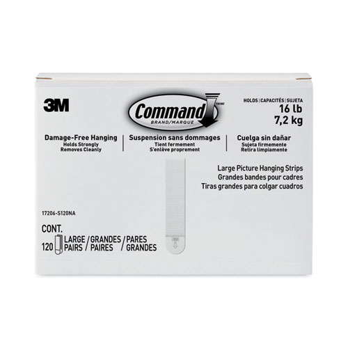 Command™ Picture Hanging Strips, Value Pack, Large, Removable, Holds Up to 16 lbs, 0.75 x 3.65, White, 120 Pairs/Pack