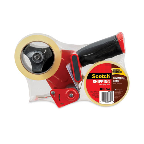 Image of Packaging Tape Dispenser with Two Rolls of Tape, 3" Core, For Rolls Up to 0.75" x 60 yds, Red