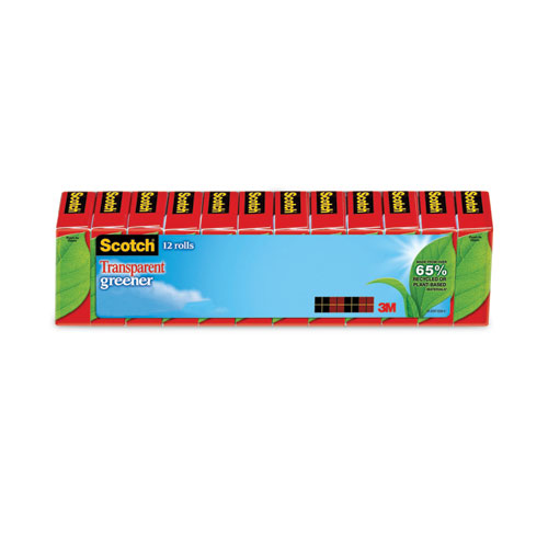 Scotch® Transparent Greener Tape, 1" Core, 0.75" x 75 ft, Transparent, 12/Pack