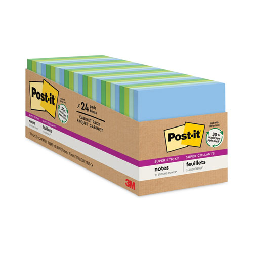 Recycled Notes in Oasis Collection Colors, Cabinet Pack, 3" x 3", 70 Sheets/Pad, 24 Pads/Pack