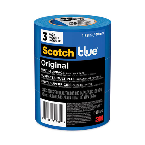 ScotchBlue™ Original Multi-Surface Painter's Tape, 3" Core, 1.88" x 60 yds, Blue, 3/Pack