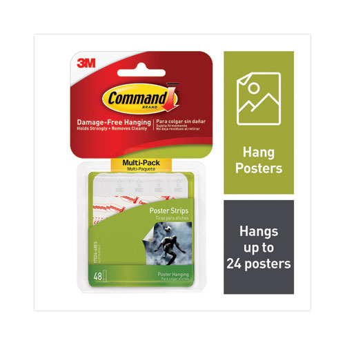 Image of Poster Strips Value Pack, Removable, Holds Up to 1 lb, 0.63 x 1.75, White, 48/Pack