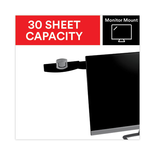 Image of 3M™ Swing Arm Copyholder, Adhesive Monitor Mount, 30 Sheet Capacity, Plastic, Black/Silver Clip