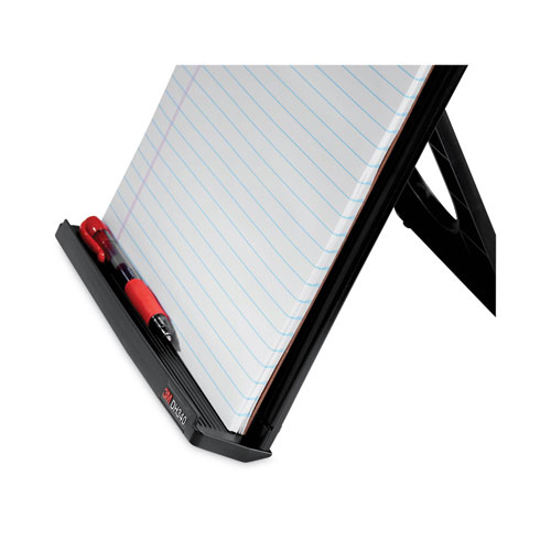 Image of 3M™ Fold-Flat Freestanding Desktop Copyholder, 150 Sheet Capacity, Plastic, Black/Silver Clip
