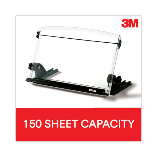 Image of 3M™ In-Line Adjustable Desktop Copyholder,150 Sheet Capacity, Plastic, Black/Clear