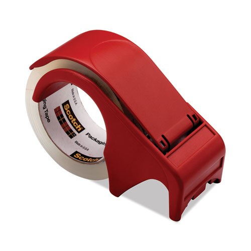 Compact and Quick Loading Dispenser for Box Sealing Tape, 3" Core, For Rolls Up to 2" x 60 yds, Red