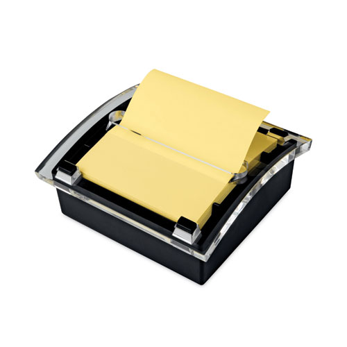 Image of Clear Top Pop-up Note Dispenser, For 3 x 3 Pads, Black, Includes 50-Sheet Pad of Canary Yellow Pop-up Pad
