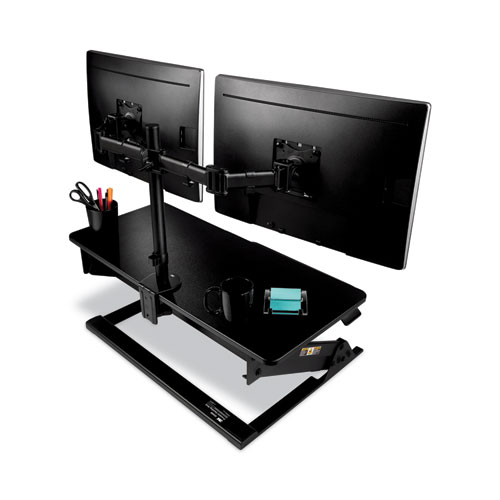 Image of Dual Monitor Mount, For 27" Monitors, 360 Degree Rotation, +45 Degree/-45 Degree Tilt, 90 Degree Pan, Black, Supports 20 lb