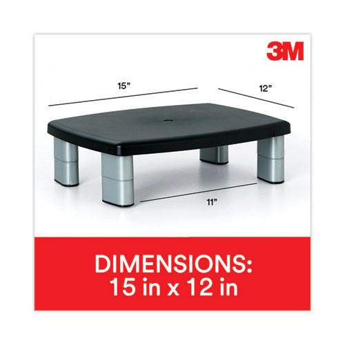 Image of 3M™ Adjustable Height Monitor Stand, 15" X 12" X 2.63" To 5.78", Black/Silver, Supports 80 Lbs