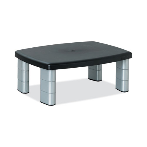 Adjustable Height Monitor Stand, 15" x 12" x 2.63" to 5.78", Black/Silver, Supports 80 lbs