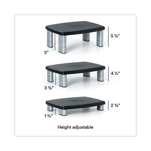 Image of 3M™ Adjustable Height Monitor Stand, 15" X 12" X 2.63" To 5.78", Black/Silver, Supports 80 Lbs