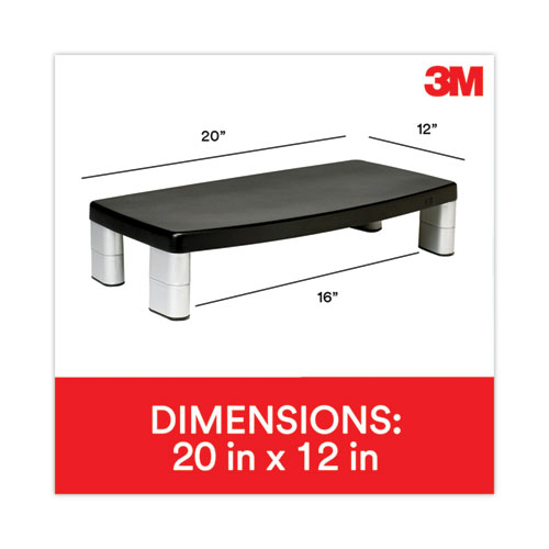 Image of 3M™ Extra-Wide Adjustable Monitor Stand, 20" X 12" X 1" To 5.78", Silver/Black, Supports 40 Lbs